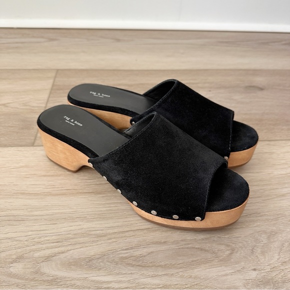 NEW Rag & Bone Mara Studded Clog Slides in Black Suede sz 39 - Picture 5 of 10
